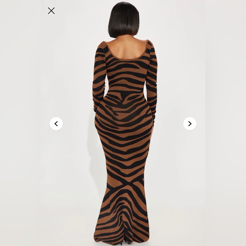 Fashion Nova Zebra Print Long Sleeve Dress Black and Brown Size Medium - Picture 3 of 6